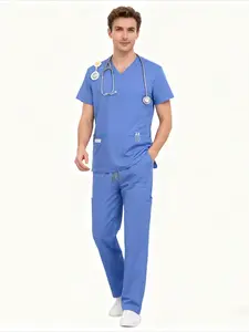 Wrinkle Resistant Micro Flare Pants Scrubs Set Quick Dry V Neck Solid Color Nurse Workwear Uniforms For Postpartum Care Center Clothes