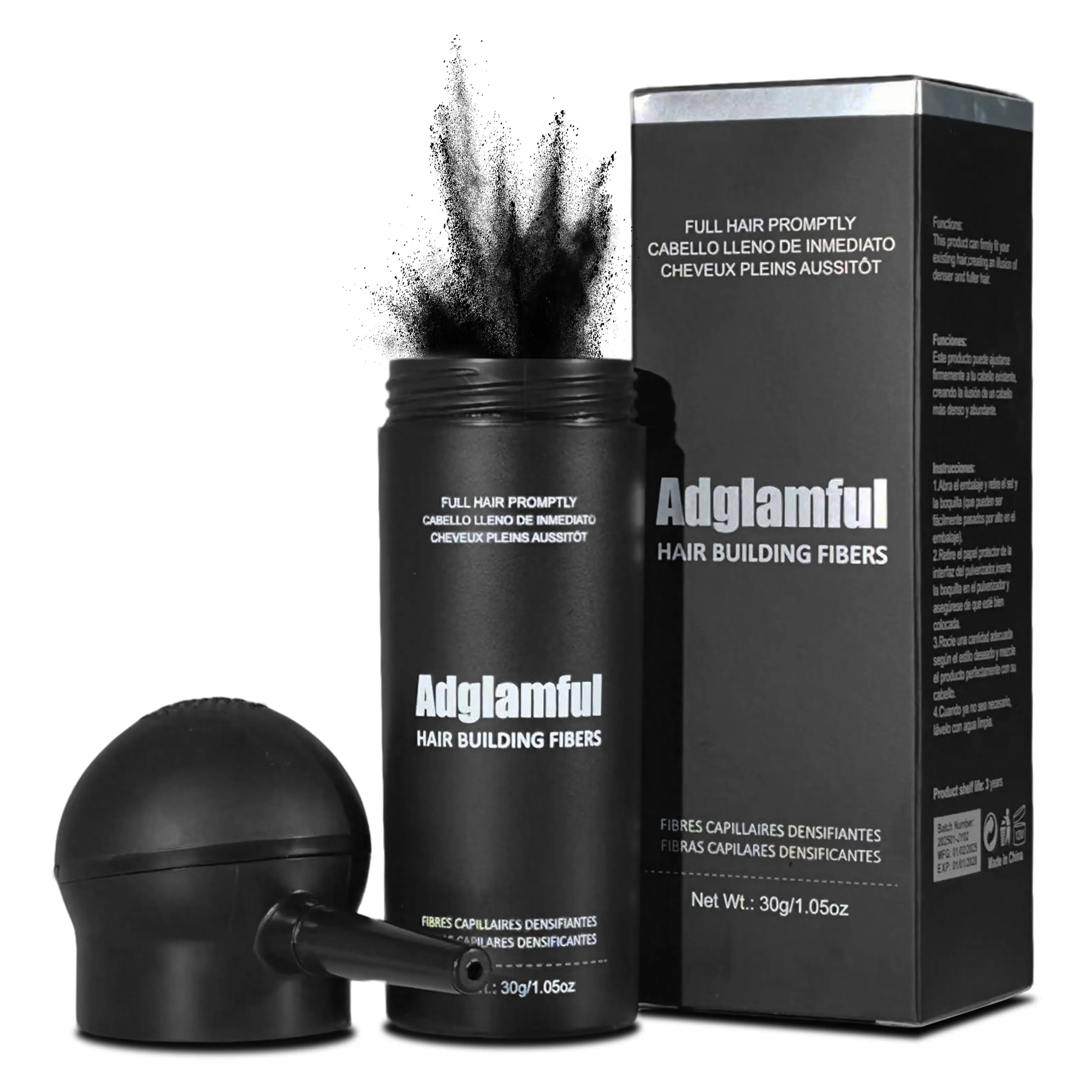 30g Hair Thickening Fiber Powder – Instant Volume & Natural Coverage, Easy Spray Applicator, Windproof & Sweatproof, Matte Finish, Ideal for Thinning Hair & Root Touch-Up