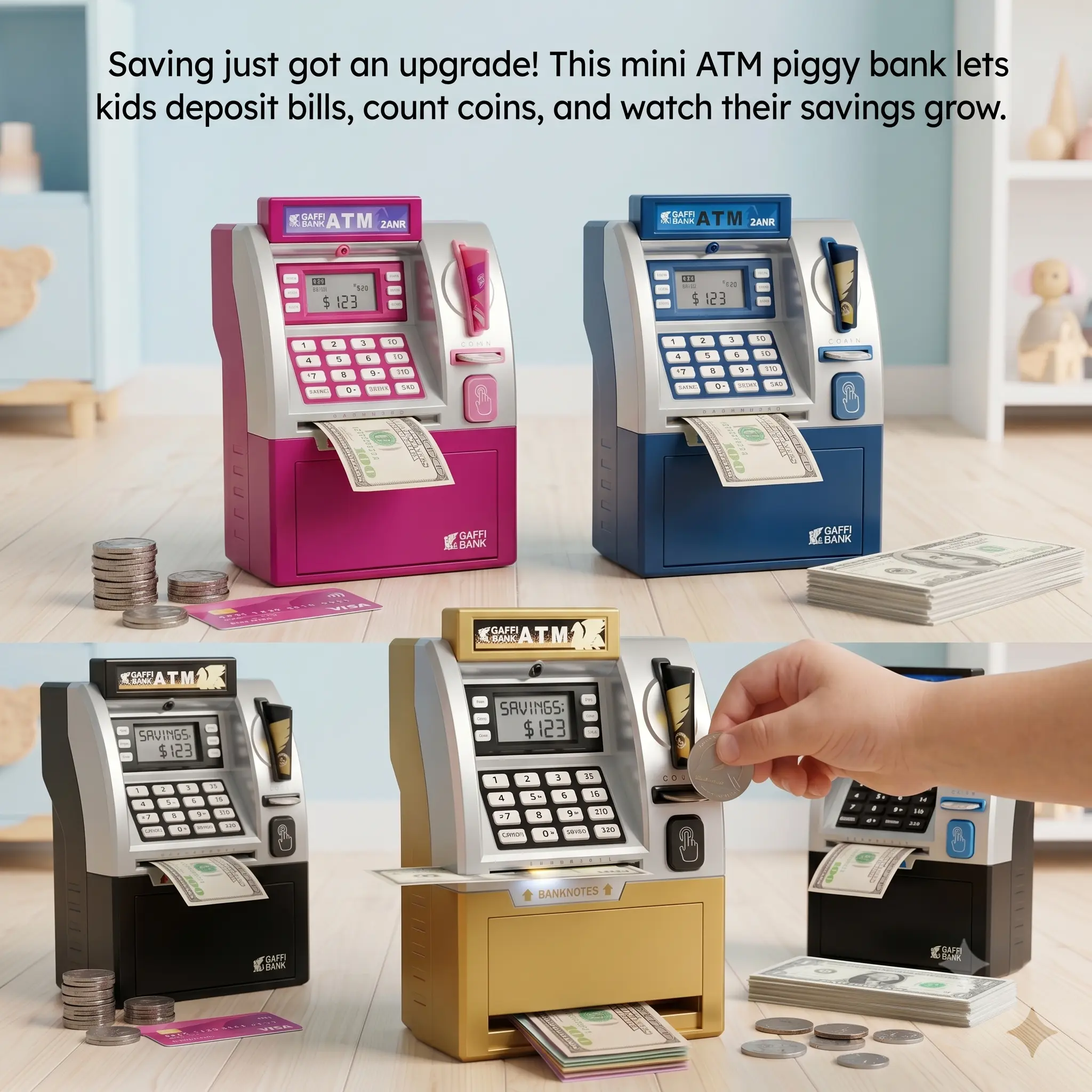 Kids' Smart ATM Piggy Bank - Home Decor Coin Box with Coin Recognition, Password & Card Swipe, Large Capacity, Deposit & Withdrawal, Safe Storage, Financial Literacy Toy, Christmas Gift Ornaments