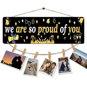 Graduation Season Photo Hanging Sign, 1 Set DIY Photo Folder with We Are So Proud of You Letter Pattern Gift Wood Porch Hanging Print Sign, Home Decor, Wall Ornaments, Hangable