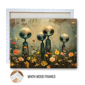 1pcs FRAMED Modern Minimalist Alien Illustration Wall Art with Solid Wood Frame Canvas Painting for Living Room Bedroom Cartoon Space Theme Creative Art Mural Kids Room Home Decor70150 1/1///"" H