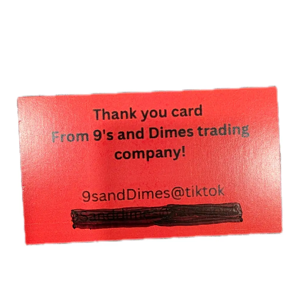 This listing is for a physical 9’s & Dimes Trading Company thank-you card.