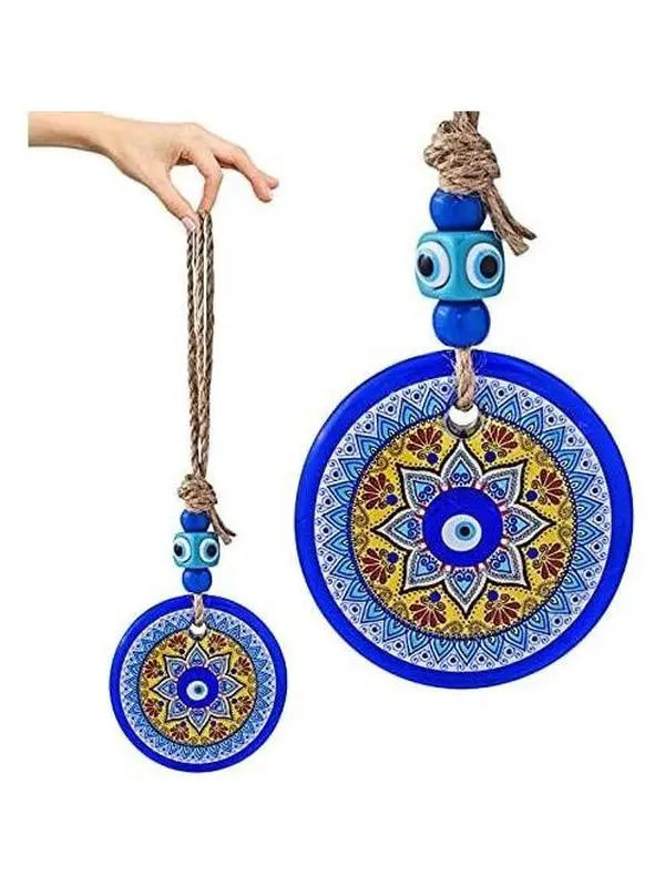 Glass Evil Eye Mandala Bead Large Turkish Nazar Amulet Home Protection Charm Wall Hanging Ornament