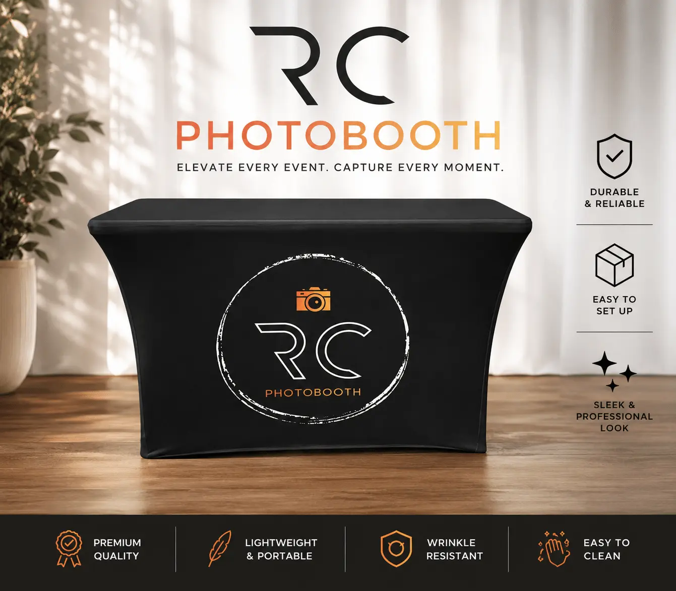 Custom Stretch Table Cover for Trade Shows & Photo Booth Events