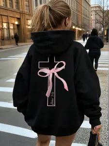 Viral Y2K Aesthetic Oversized Christian Faith Graphic Hoodie | Cozy Soft Breathable Lightweight | Cross Bow John 3:16 Print | Trendy Casual Streetwear Outfit | Unisex Loose Fit | Daily Wear/Weekend Hangout/Church Gathering Statement Hoodie Womenswear