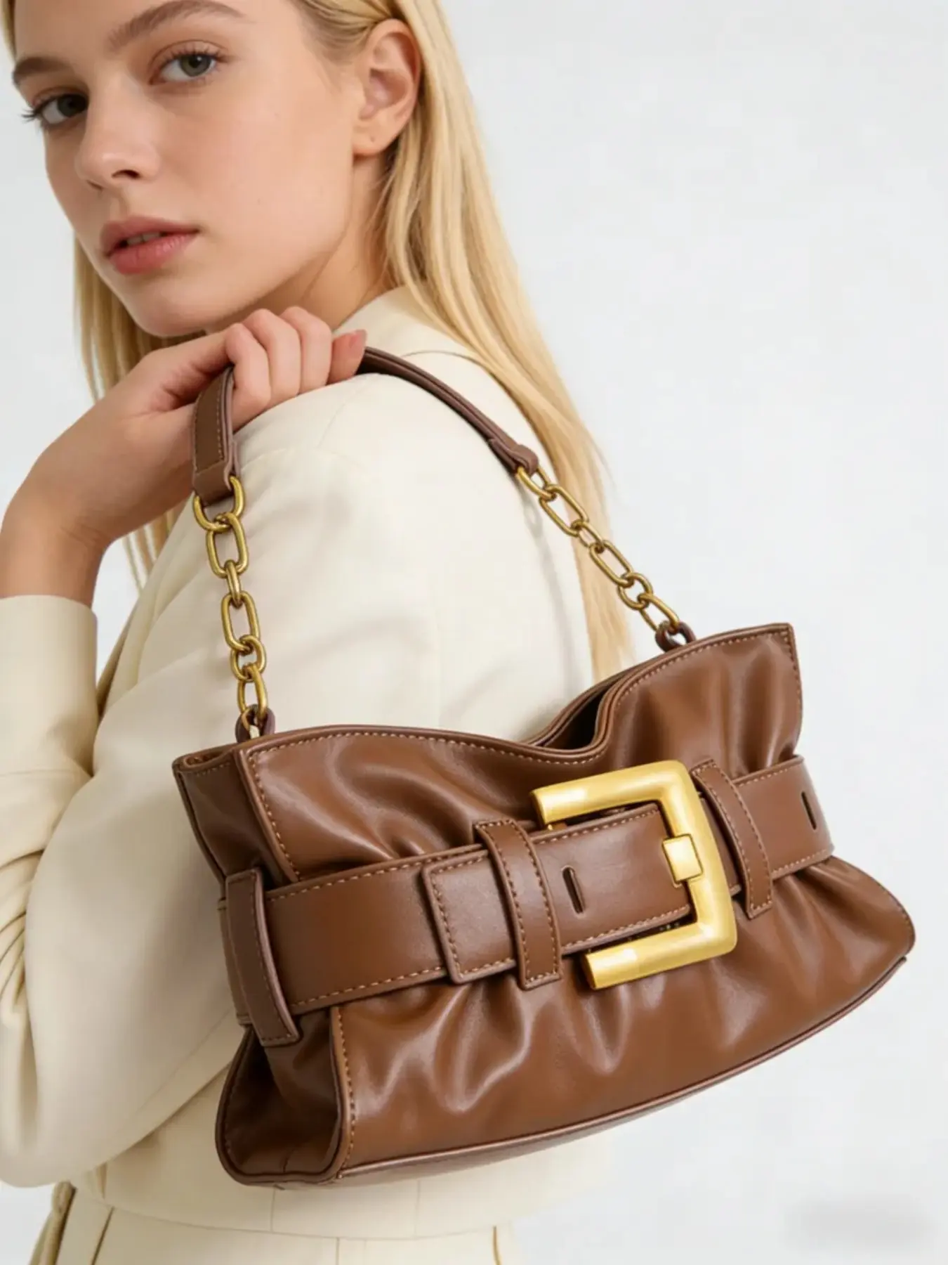Fashion Women's PU Leather Fashionable Crossbody Bag with Chain Strap, Classic Shoulder Handbag, Versatile Purse for Commuting and Daily Life