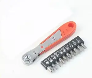 A PC steel multi-functional screwdriver, equipped with a ratchet, adjustable wrench and right-angle pipe cutter - a durable cross-head socket tool with ten different screw heads