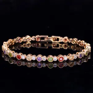 European American Fashion 3A Cubic Zirconia Tennis Bracelet, Luxury Gold Plated CZ Bangle, High-Quality Hand Jewelry for Women