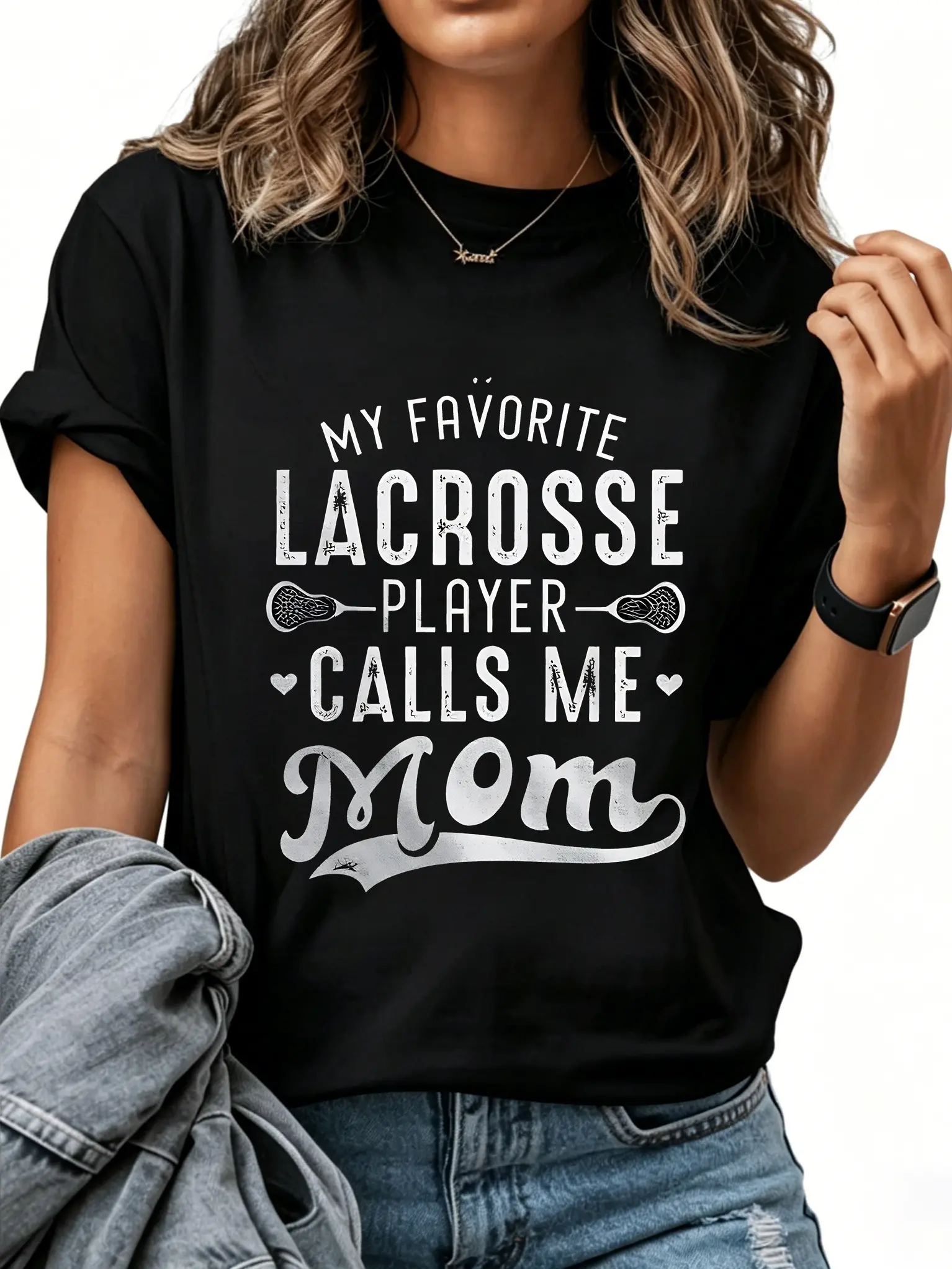 100% Cotton My Favorite Lacrosse Player Calls Me Mom Mother's Day Women's T-Shirt - Seseable