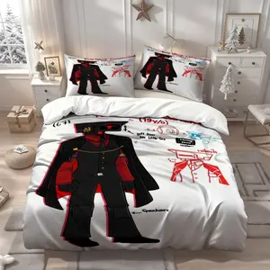 3Pcs Black Shadow Camera Skibidi Toilet people design theme bedding three-piece set, quilt cover and pillowcase set, soft, comfortable, suitable for all seasons, ideal for home and bedroom rooms, 1 Duvet Cover + 2 Pillowcases (No Insert)