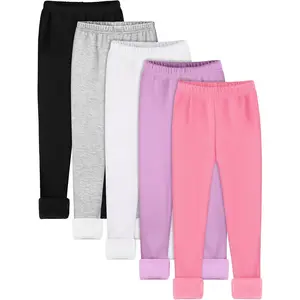 5 Pack Girls Fleece Lined Leggings Winter Warm Soft Thermal Pants Full Length Multipack for Kids Cold Weather
