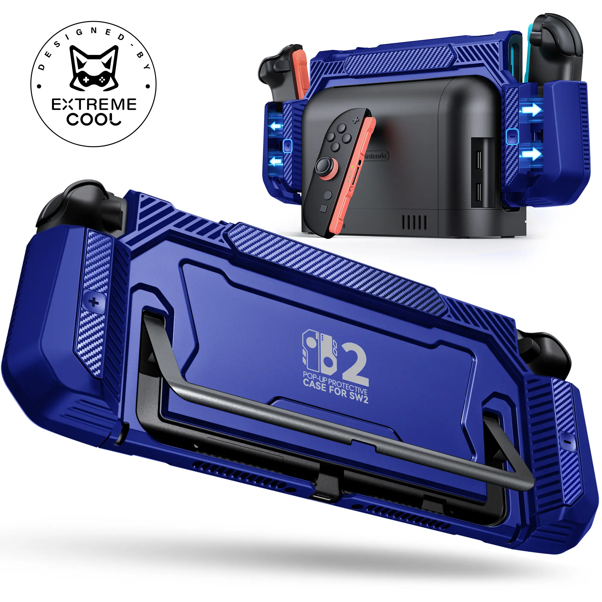 ESYWEN Dockable Blue Case for Nintendo Switch 2,[Exclusive Pop-up Joy-Con Quick Release][Military-Grade Protection][Stand Compatible] Switch 2 Protective Case with Ergonomic Grip, Shell for Switch 2 Console