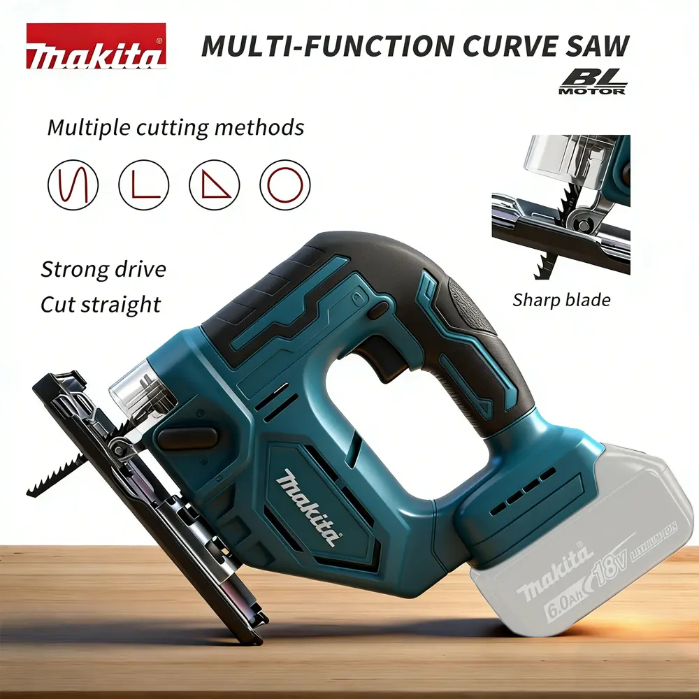 Makita 18V Brushless Motor Portable Cordless Jigsaw with Batteries & Blade, Efficient Cutting Power, Flexible Operation, Comfortable Grip, Better Control for Wood, Plastic DIY Power Tool