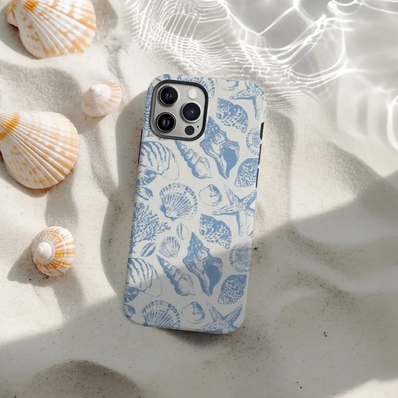 Summer Coastal Seashell, Cute Ocean Inspired Aesthetic Premium Film 2 in 1 Phone Case - Durable, Shock Absorbing and Stylish Protection - Compatible with iPhone 16, 15, 14, 13, 12, 11, Plus, Pro, Pro Max, Perfect birthda Compatible with Samsung Galaxy S25