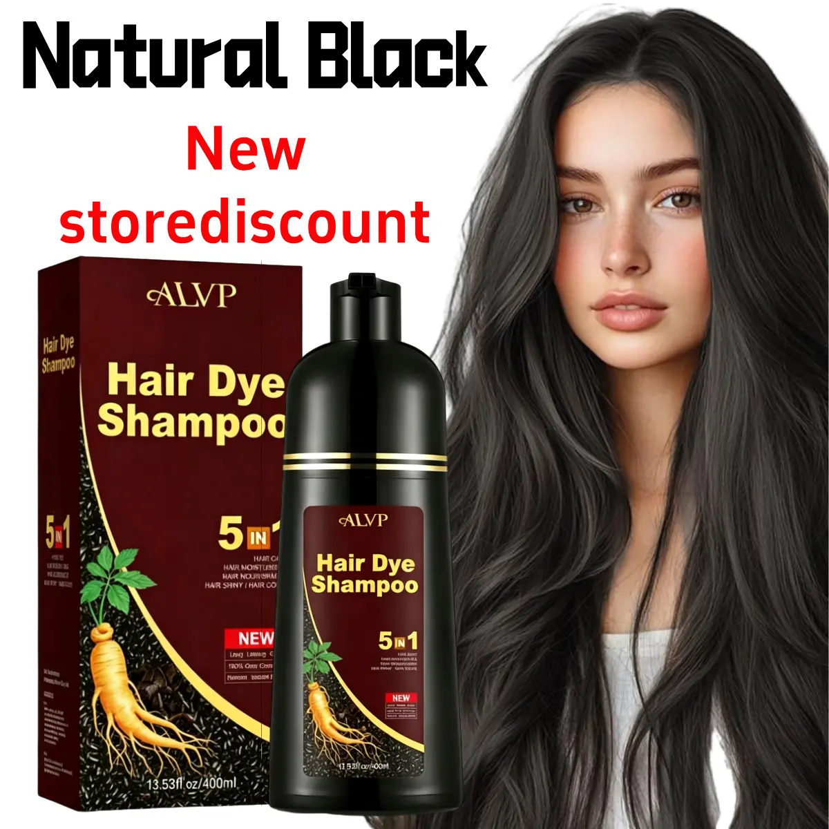 ALVP 2026    5 in 1 Herbal Natural Black Long Lasting Color Nourishment 400ml Haircare for Women & Men hair dye shampoo