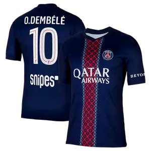 Unisex Soccer/Football PSG Team Dembélé #10 Champions League/Ligue 1 2025/26 Home/Away Replica Jersey - Navy/White/Red