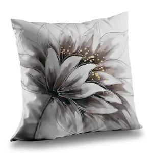 360 Stand 14x14 in Botanical Throw Pillow Insert - Poly Twill Removable Cover, Purple Flower Motif with Gold Center, C1PT1414G4F1G4, Home Decor Accent, Botanical Look