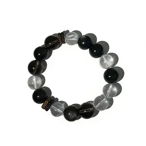 Protection & Grounding Crystal Bracelet – Smoky Quartz, Silver Sheen Obsidian & Clear Quartz