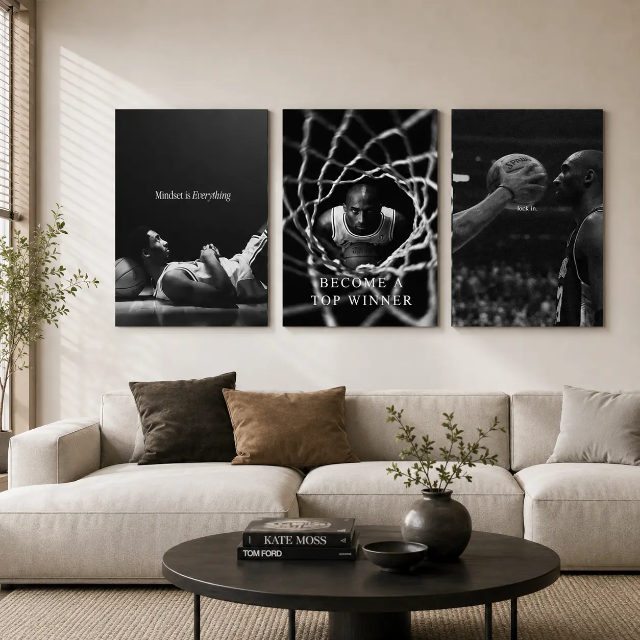 Set of 3 Kobe Bryant Motivational Posters |   Black & White Basketball Wall Art for Bedroom, Office & Living Room Decor