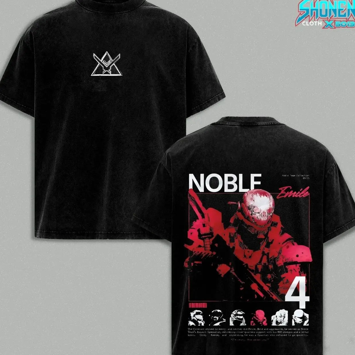 Noble Team Halo Reach Graphic Tees, Remember Reach Unisex Washed Cotton T-Shirt, Emile Spartan Oversized Shirt, Vintage Washed Cotton Top, Gamer Streetwear Outfit, Sci Fi Military Aesthetic, Gift For Halo Fans KJ9