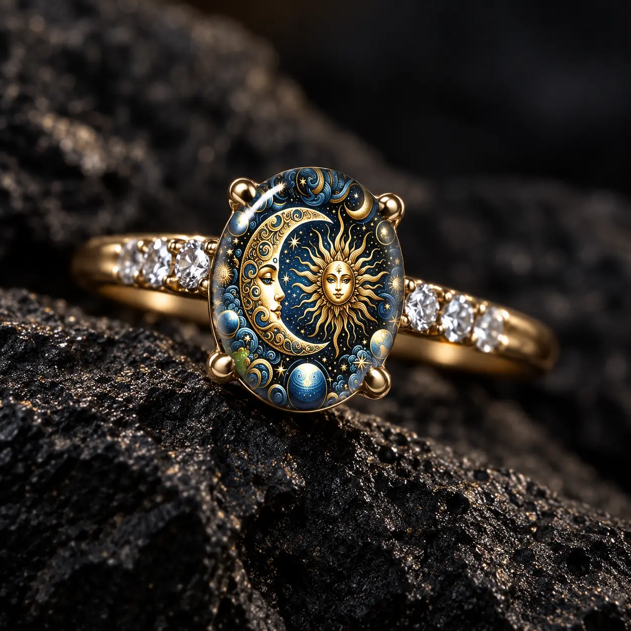 Sun & Moon Celestial Enamel Gold Ring, Mystical Cosmic Design, Perfect for Everyday Wear, Dates, Travel & Anniversaries, Romantic Niche Gift for Girlfriends & BFFs, Twilight Ring