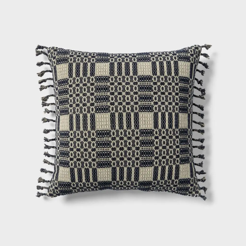 Threshold 24"x24" Woven Geo Euro Home Decorative Cushion, Dark Blue Pillow
