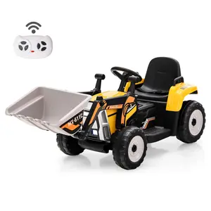 Costway Ride On Excavator/ Road Roller/Tractor, 12V Kids Ride on Car w/ Remote Control, Horn, Music/Lights/Spring Suspensions, Ride On Tractor for Boys Girls