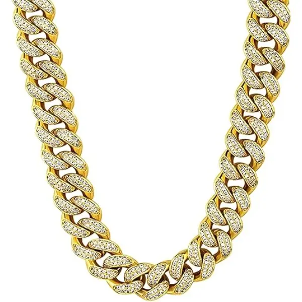 Unisex Fashion Gold-Plated Brass Cuban Chain Bracelet with Embedded Diamonds - Bracelet for Women, Graduation Valentine Gifts, Costume Jewelry for Hip Hop, Party, 18in, 20in, 55cm