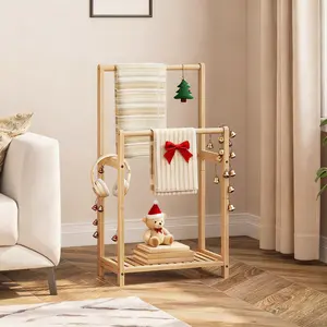 HOOBRO Free Standing Towel Rack for Bathroom, 2 Tier Blanket Rack, 16.5" L x 9.4" W x 31.5" H, Blanket Holder, Drying and Display Rack with Shelf #SummerVibes