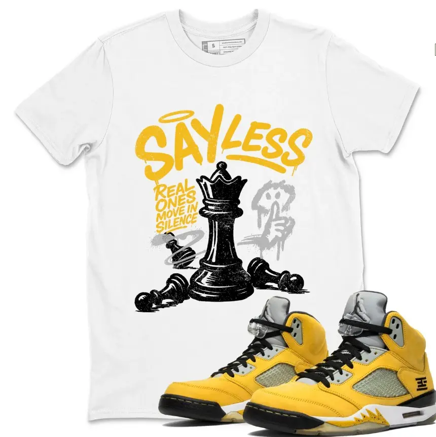 AJ 5 Tokyo Shirt, Jordan 5 Tokyo Outfit, Say Less Graphic Tee Matching Jordan 5 Tokyo, 100% Cotton, Yellow Shirt, Comfortable Short Sleeve Tee, Womenswear Tops