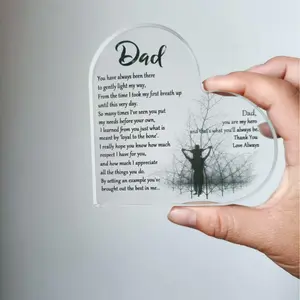Gifts for Dad Acrylic Heart Plaque - Engraved "My Hero" Poem Keepsake for Father's Day Birthday novelty gift mama wall art home decor desk patina home decor baby collector display Large LED Digital Clock perfect motion sensor classroom new ornament gold,,