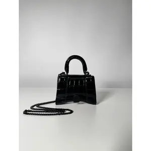 Pre-owned Balenciaga Crocodile-Embossed Black Leather mini bags Hourglass Mini Top Handle Bag