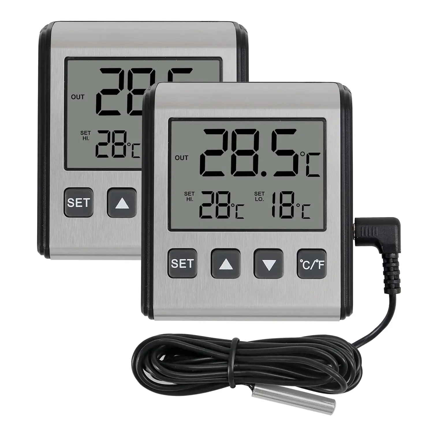 2 Pack Refrigerator  Freezer ,Temperature  frdge  with External Probe Digital LCD high and Low Temperature  Extra Sensor with Stainless Panel