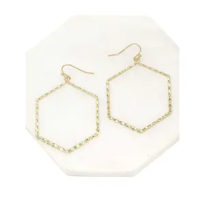 Bauble Sky Hexagon Metal Drop Dangle Earrings - Simple Hammer Textured Design, Elegant Style for Everyday Wear