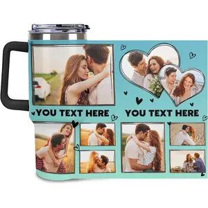 Personalized Tumbler Custom Vacuum Insulated Travel Mug Customizable Coffee Cup with Your Photos and Text Christmas Birthday Gift (18 Photos+Text)