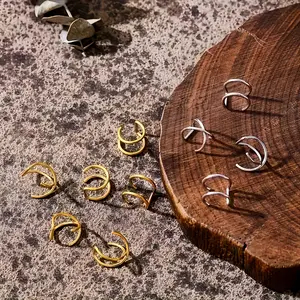 2pcs/pair Ear Clips, Easy Individual Double-Layer No-Piercing Trendy Lines, Couple Ear Studs, Ear Jewelry, Unisex, Fashionable Accessory