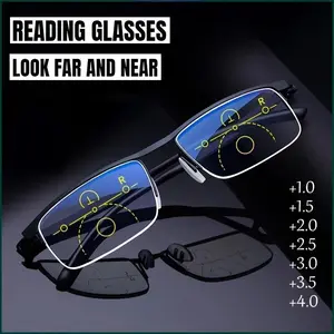 2-in-1ProgressiveMultifocalReadingGlasses,ElegantHalfRimRectangleFarsightedGlasses,ForMenWomenStudentsCasualSchoolBusinessAccessories,In3Colors