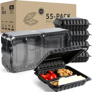 YANGRUI Clamshell Food Containers, Reusable 3 Compartment 55 Pack MFPP 8 Inch To Go Containers BPA Free Microwave Freezer Safe Take Out Containers
