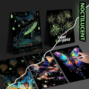 Night Glow Colorful Scratch Card Book Scratch Art Book | With the texture of sand painting paper, it offers a dual visual effect of night glow and vibrant colors. Suitable for adult stress relief painting and creative crafting scenarios.