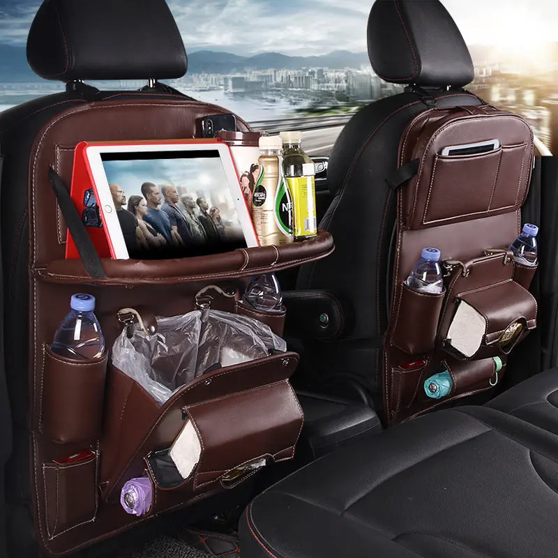 Multifunctional Car Storage Hanging Bag - Built-In Trash Bin & Tissue Box
