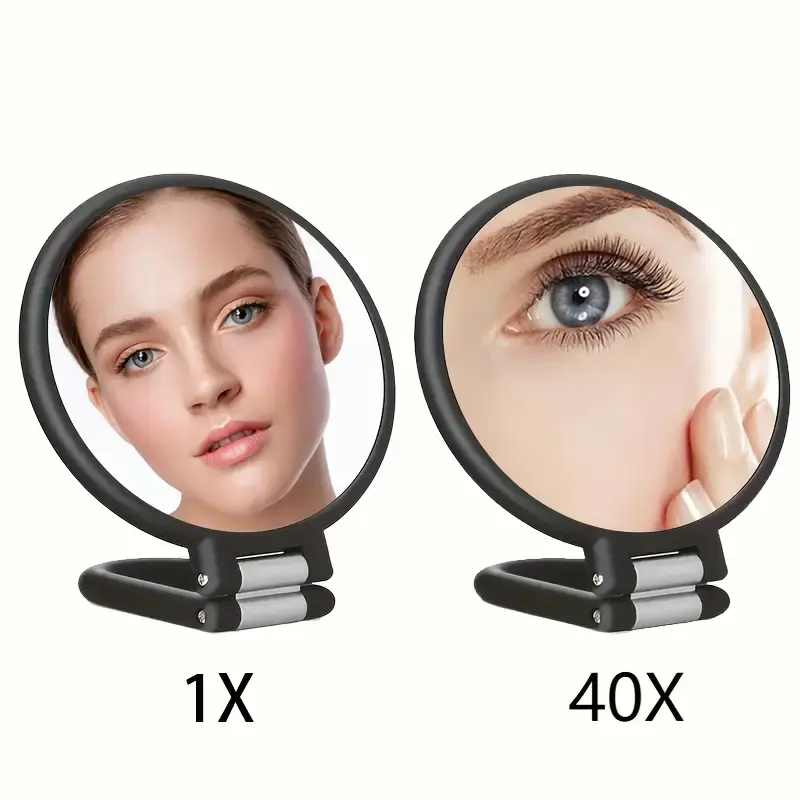 40X Magnification Dual-Sided Handheld Mirror with 360° Adjustable Stand & Travel Case - Foldable Makeup Mirror for Precision