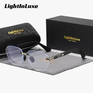LightInLuxe Unisex exquisite Rimless Anti-Blue Light Outdoor Round plano glasses.