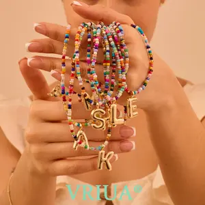 VRIUA Colorful Letter Necklace for Women Bubble Initial Letter Handmade Beaded Dopamine Necklace Dainty Custom Cute Beach Boho Necklace Modern Versatile Accessories