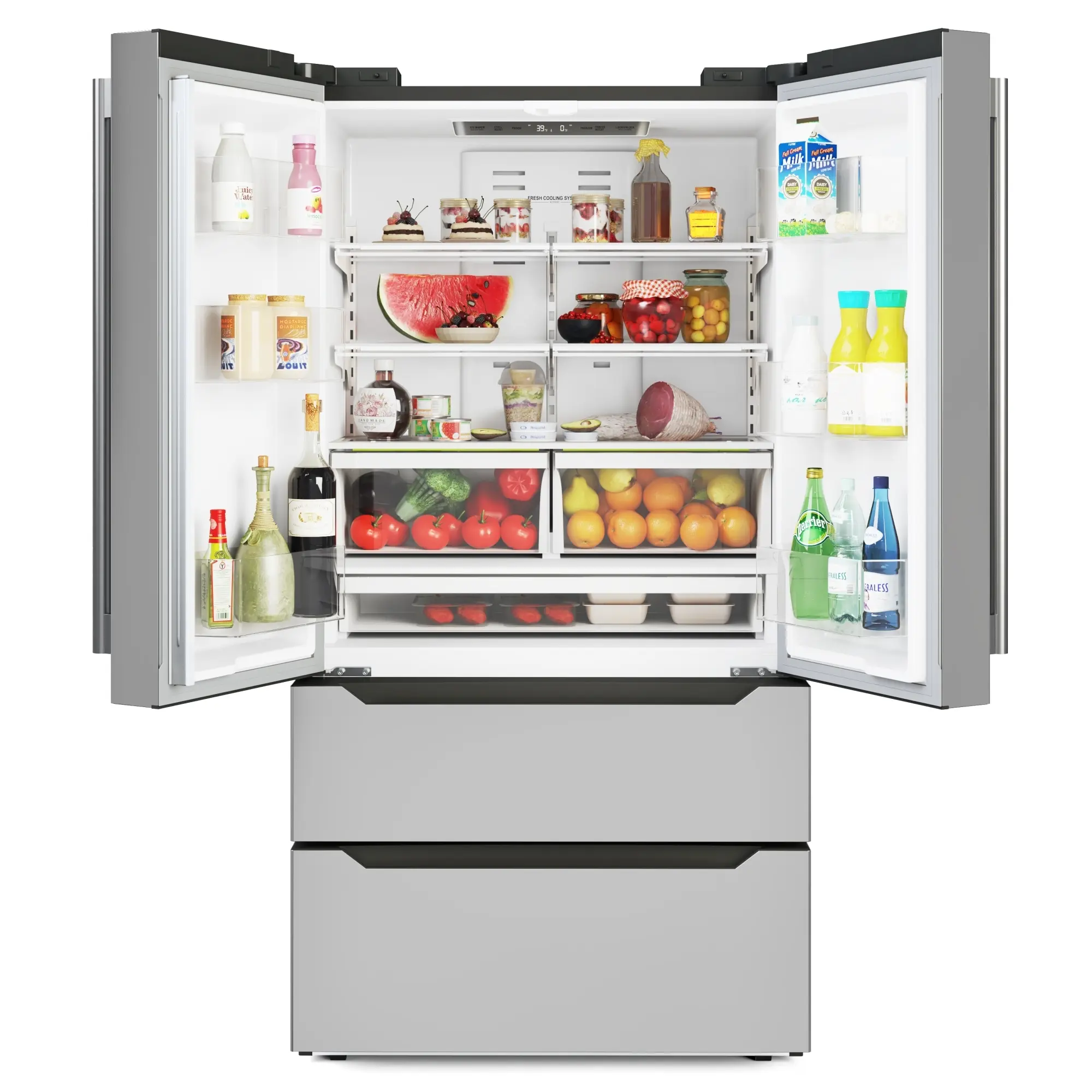 22.5 Cu. ft. French Door Refrigerator with Automatic Ice Maker, Deep Freezer, 4 Door Stainless-Steel Fridge - RERFDSS-22C