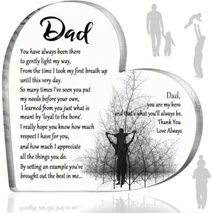 Gifts for Dad Acrylic Heart Plaque - Engraved "My Hero" Poem Keepsake for Father's Day Birthday novelty gift mama wall art home decor desk patina home decor baby collector display Large LED Digital Clock perfect motion sensor classroom new ornament gold,,