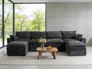 145" Modular Sectional Sofa, Oversized U Shaped Cloud Couch with Deep Seat,4 Seater Boneless Couch with Ottoman,Upholstered Cloud Sectional Couch with Side Pockets,No Assembly Required,Chenille