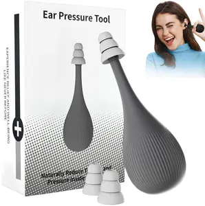 Ear Pressure Relief Suction Device, tinnitus relief for ringing ears,Migraine and Headache Relief Tinnitus Products with 3 Sizes of Earplugs, Reduces Tension,Grey Earwax Removal Kit Silicone Ear Cleaner Ear Cleaning Tool