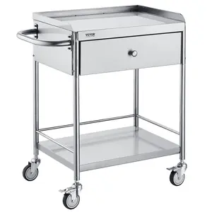 VEVOR Medical Cart, TikTokShopBlackFriday, 2-Layer Stainless Steel Cart 220 lbs Weight Capacity, Lab Utility Cart with 360° Silent Wheels and a Drawer for Lab, Clinic, Kitchen, Salon