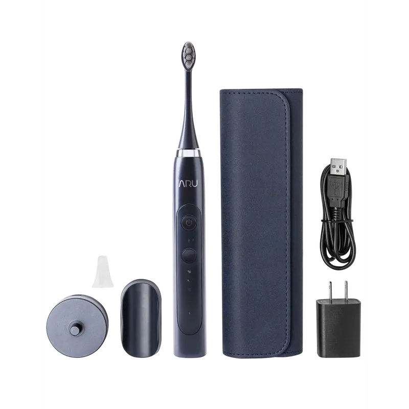 ARU Sonic Toothbrush Starter Kit: Oral Cleansing w/ Travel Case, Mirror Mount, Charging Base | Ultra-Soft Bristles for Sensitive Teeth, ADA Approved