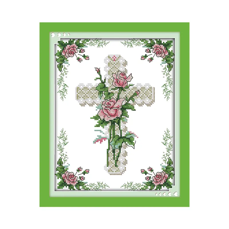 Heart of Rose Cross Stitch Kit, 14CT Printed Embroidery Fabric DIY Kits, Handmade Embroidery, Classic Embroidered Wall Art with Easy-to-Follow Instructions, Embroidered Detail for Living Room Holiday Gift